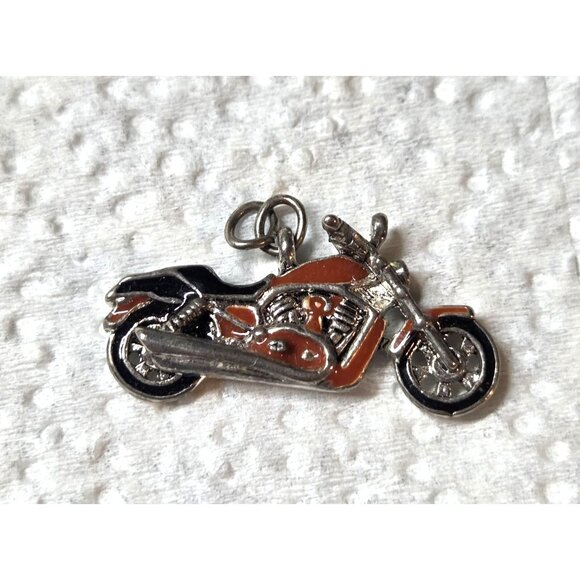 Motorcycle Pendant/Charm,  Silver & Red Metal Unisex - Picture 1 of 2